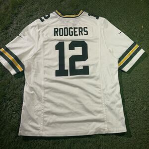 Nike On Field Aaron Rodgers #12 NFL Green Bay Packers White Away Jersey XL